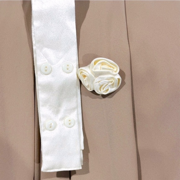 ππΌ URSULA OF SWITZERLAND ULTRA RARE 70s Cream Lace Tan Chiffon Maxi Dress Sz 10 - Picture 9 of 13